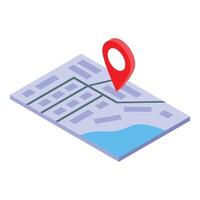Red pin locating place on isometric city map vector