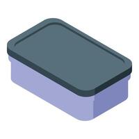 Closed light purple plastic lunch box with dark gray lid isometric view vector