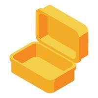 Empty open yellow lunchbox isometric icon representing back to school vector