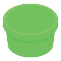 Green empty plastic container with lid open, isometric view vector