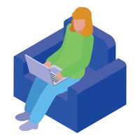 Freelancer working from home sitting on armchair using laptop vector