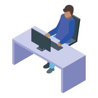 An illustration of a man sitting at a desk with a computer vector