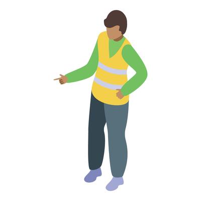Road worker pointing with finger wearing high visibility vest