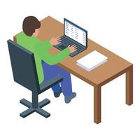 Office worker typing on laptop keyboard and working at desk vector