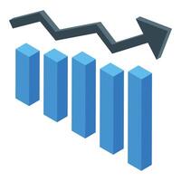 Decreasing bar graph showing negative trend with downward arrow vector
