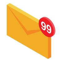 Closed yellow envelope showing 99 unread messages notification vector