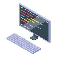Computer showing programming code on monitor and keyboard displaying software development process vector