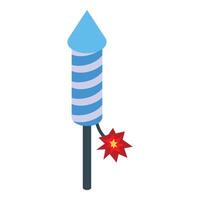 Blue and white striped firework rocket with burning fuse vector