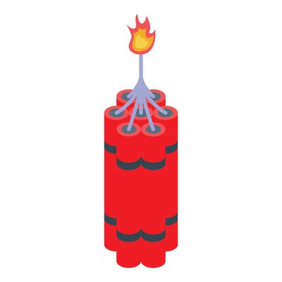 Burning fuse igniting a bundle of dynamite, explosive danger