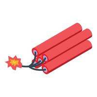 Burning dynamite sticks with connected wires and lit fuse, isometric view vector