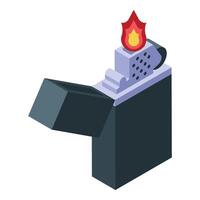 Burning lighter with open lid, isometric illustration vector