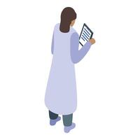 Scientist reading notes on clipboard, conducting research in laboratory vector