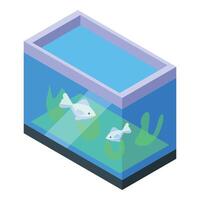 Two white fishes swimming in a modern rectangular aquarium with green seaweed plants vector