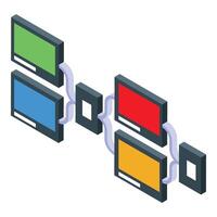 Computer network connecting multiple devices isometric illustration vector