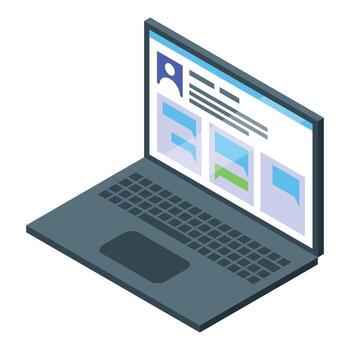 Laptop showing social media page with user profile and messages vector