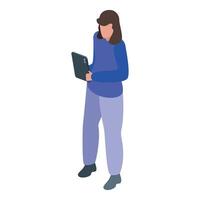 Girl using tablet, reading news, working online, browsing internet vector