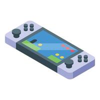 Portable gaming console displaying a platforming arcade game vector