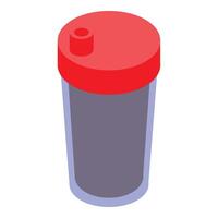 Reusable plastic water bottle with red lid and drinking spout vector