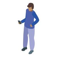 Young man using smartphone, browsing internet, chatting online, playing mobile games vector