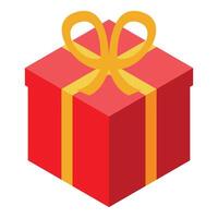 Red gift box wrapped with golden ribbon and bow in isometric view vector