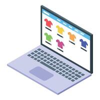Online shop showing colorful t shirts on laptop screen for e commerce and fashion retail vector
