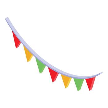 vistoso triángulo banderas colgando en un curvo cuerda creando festivo atmósfera vector