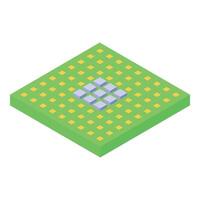 Quantum computing processor showing qubits interacting in isometric view vector