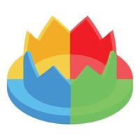 Colorful 3d pie chart growing with crown shape, symbolizing market share increase vector