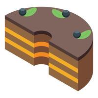 Half eaten chocolate cake with orange filling and berries topping vector