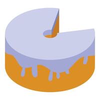 Round cake with missing slices and dripping icing isometric icon vector