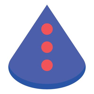 Blue cone with three red dots creating visual interest