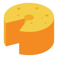 Round piece of cheese with a slice missing, isometric view vector