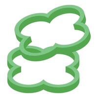 Two green bell pepper slices rotating in the air, isometric view vector