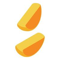 Two slices of fresh mango falling on white background vector