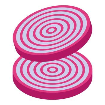 Two slices of beetroot showing concentric circles in isometric view vector