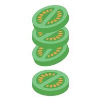 Sliced green tomatoes falling on white background vector