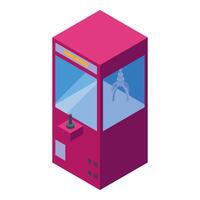 Claw crane arcade game machine with joystick and buttons is grabbing a prize vector