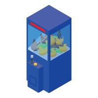 Blue arcade claw crane machine grabbing plush toys vector