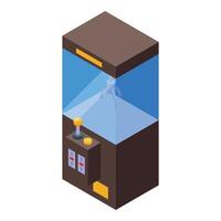 Claw crane arcade game grabbing a prize, in isometric view vector