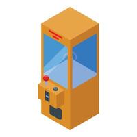 Claw crane arcade game grabbing toys in isometric view vector
