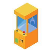 Yellow claw crane arcade game machine with joystick and buttons vector