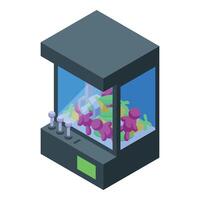 Claw crane arcade game grabbing plush toys in isometric view vector