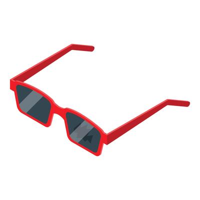Red sunglasses with broken glass reflecting light isometric view
