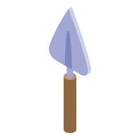 Small gardening trowel with triangular metal blade and wooden handle for planting and weeding vector