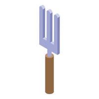 Hand garden fork with wooden handle for digging and cultivating soil vector