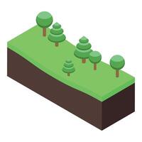 Growing trees on isometric ground representing forestation and environmental conservation vector