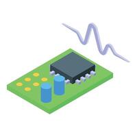 Electronic circuit board emitting radio waves, isometric projection of semiconductor technology vector