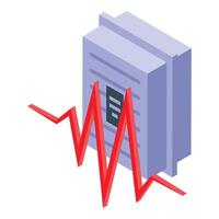 Electrical panel showing energy consumption decrease with red graph vector