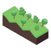 Growing trees on isometric hillside creating green landscape vector