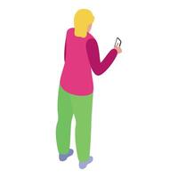 Blond woman using smartphone, mobile application and internet surfing isometric icon vector